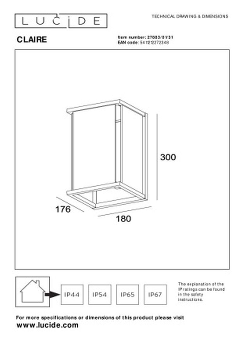 Lucide CLAIRE - Nástenné svietidlo Vonkajšie - 1xE27 - IP54 - Biele